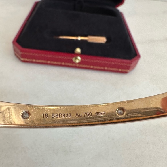 Authentic Cartier Love Bracelet. Rose Gold with 4 Diamonds. Size 16 - Picture 5 of 10